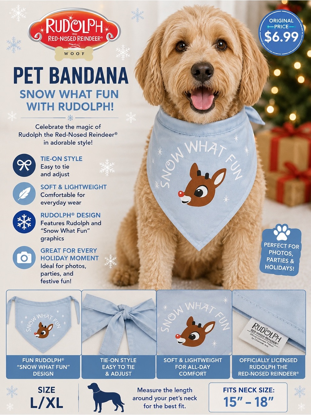 Rudolph Light Blue Pet Bandana - Snow What Fun